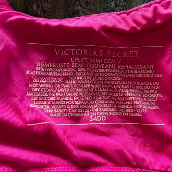 🖤💗🖤 Victoria Secret Uplift Semi Demi 34DD Hot Pink w/black Straps - Picture 4 of 5